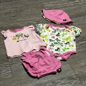 Girls John Deere Pink Baby Outfit Set with Hat